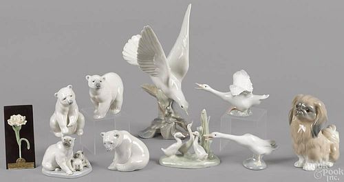 Nine Lladro porcelain animal figures, together wi