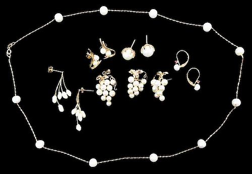 Seven Pieces 14kt. Pearl Jewelry