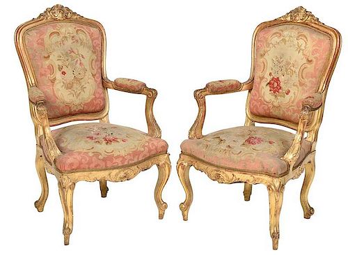 Pair Louis XV Style Armchairs
