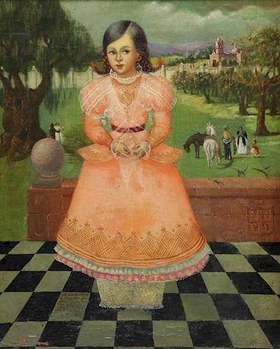 Spanish School. 19th C. Portrait of a Girl. Oil on