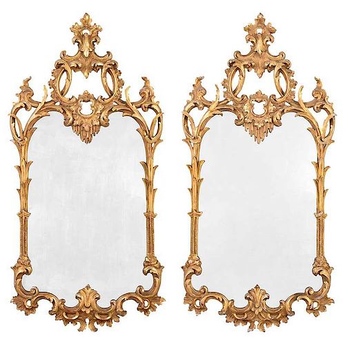 Pair Chippendale Style Carved Giltwood Mirrors