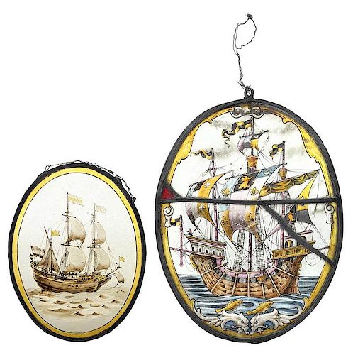 Two Painted Glass Maritime Scenes