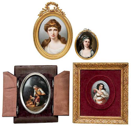 Four Small Framed Porcelain Plaques