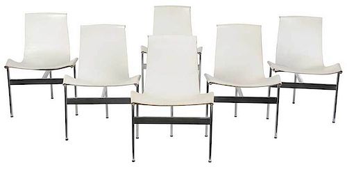 Set Six Laverne White Leather T Chairs