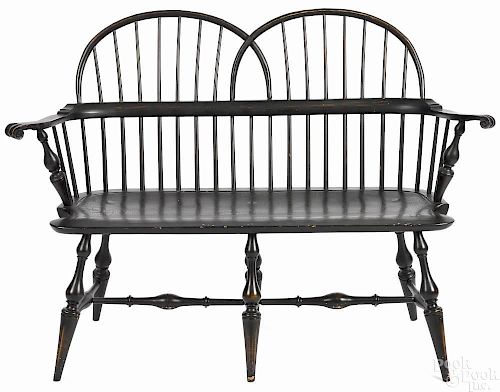 Contemporary Windsor double-chair back settee, st