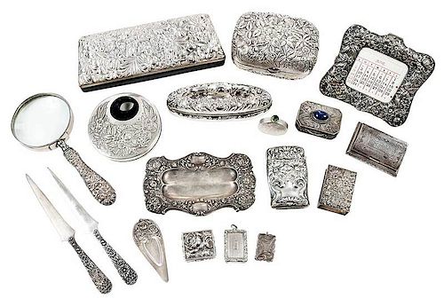 18 Sterling Repousse Desk and Dresser Pieces