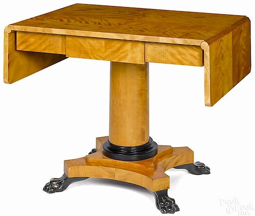 Biedermeier satinwood sofa table, ca. 1835, 29'' h