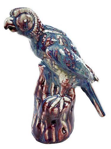 Chinese Flambe Glazed Porcelain Parrot