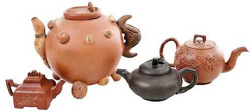Group of Four Yixing Teapots