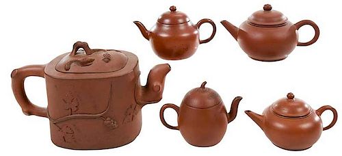 Group of Five Yixing Teapots