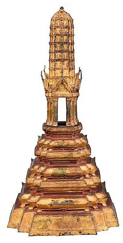 Thai Temple Form Gilt Bronze Censer