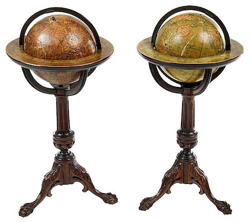 Pair Miniature Lane Globes on Carved Stand