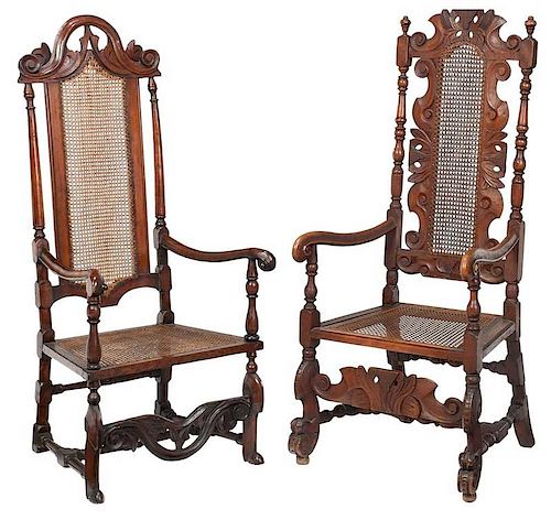 Two William and Mary Carved and Caned Armchairs