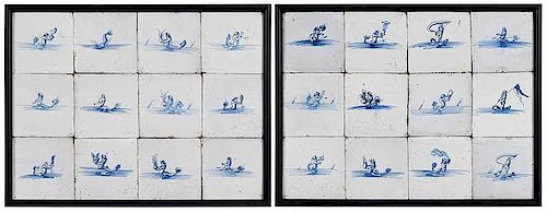 24 Framed Delftware Tiles with Merpeople