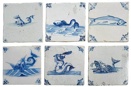 19 Sea Creature Delftware Tiles