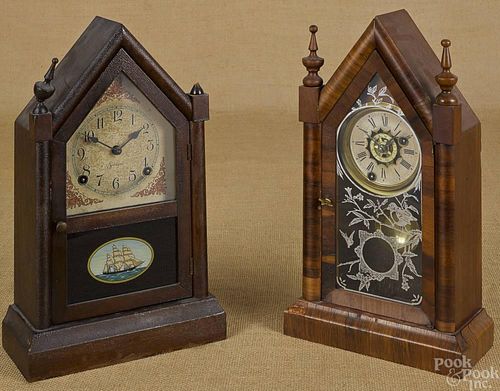 Two mahogany steeple clocks, 19th c., by Sessions