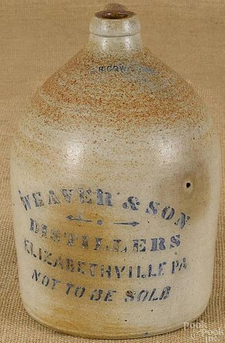 Pennsylvania stoneware jug, 19th c., impressed F