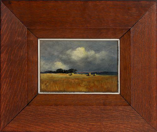 GEORGE VAN MILLETT (1864-1953) OIL ON CIGAR BOX LID
