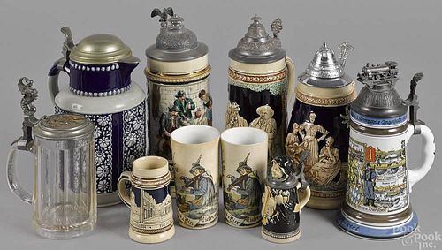 Eight German steins, together with a pair of Vill