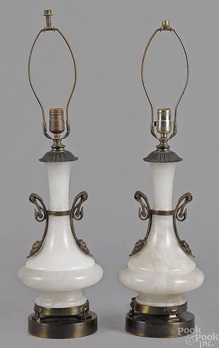 Pair of alabaster table lamps, 16'' h.