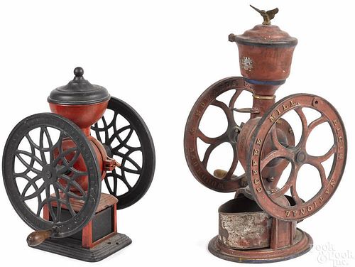 Two cast iron coffee grinders by Elgin National a