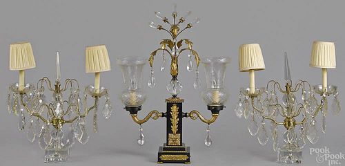 Three glass and gilt metal table lamps, pair - 17