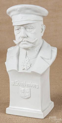 Fraureuth porcelain bust of Hindenburg, 12 1/2'' h