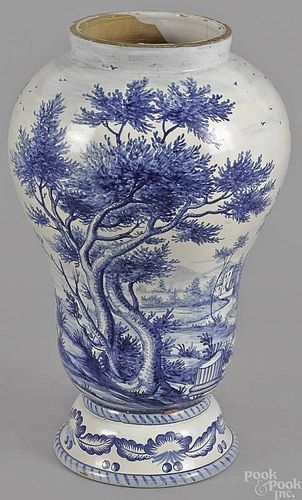Faience blue and white vase, 18'' h.