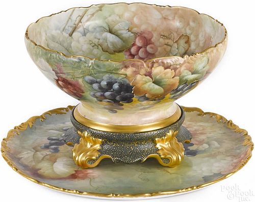 Limoges painted porcelain centerpiece bowl, 9 1/4