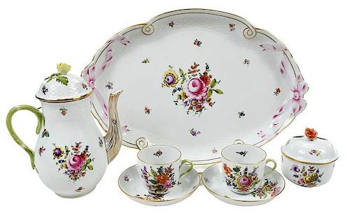 Seven Piece Herend Bouquet of Flowers Coffee Set