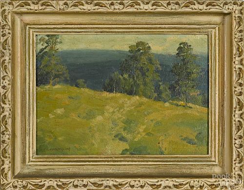 Oil on board landscape, early 20th c., signed C.