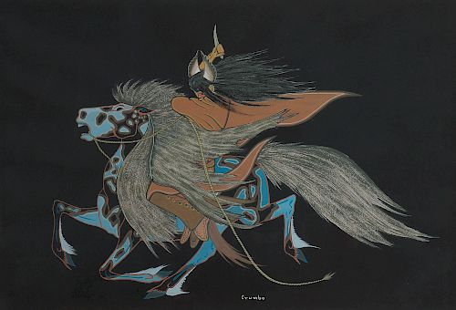 Woody Crumbo, Untitled (Indian on Horseback)