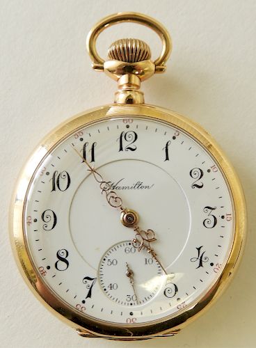 Hamilton 14K Yellow Gold Pocket Watch, c 1909