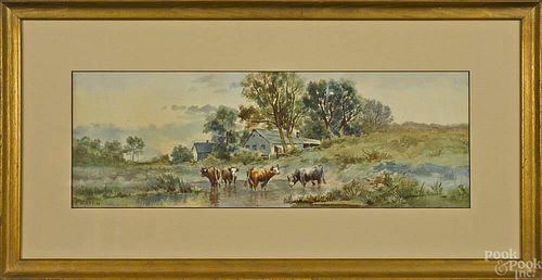 Pair of watercolor landscapes, ca. 1900, signed