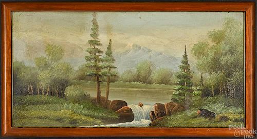 Two primitive oil on board landscapes, ca. 1900,