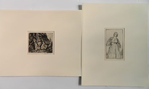2 Gerald Brockhurst etchings
