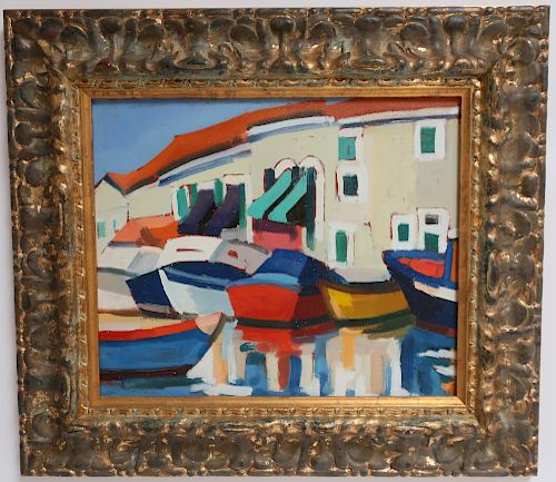 Roberto Ferruzzi, Venice, Boats & Houses, O/C