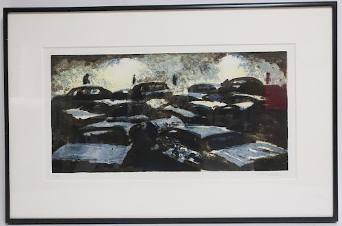 Jane Leone Dickson, Blue Dust Pile Up Etching