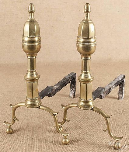 Pair of Federal brass andirons, ca. 1820, 21 3/4''
