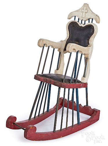 Amusement Park painted pine child's rocking chair