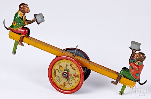 Distler tin lithograph wind-up monkey seesaw