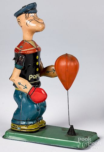 Chein Popeye punching bag tin lithograph wind-up