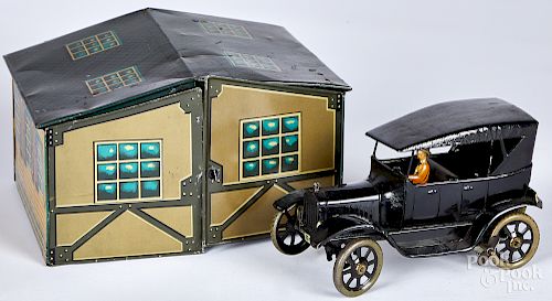 Bing tin lithograph garage and car