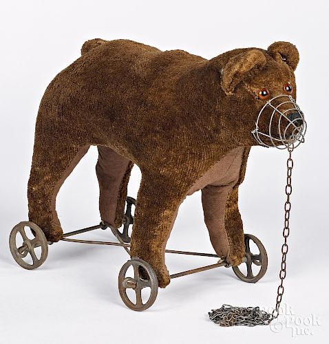 Mohair bear pull toy, early 20th c.