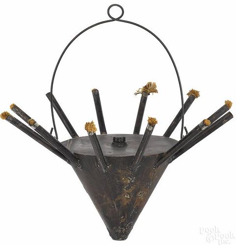 Tin gigging lantern, 19th c., with twelve tubes s
