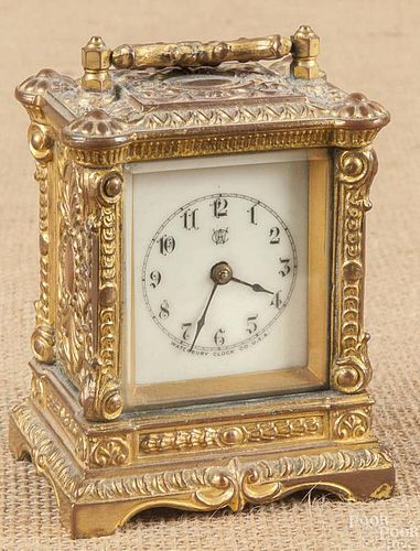 German walnut gravity clock, ca. 1920, 26 1/2'' h.