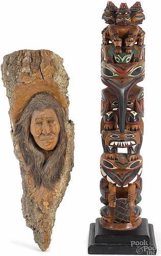 Ray Williams carved and painted totem pole figure