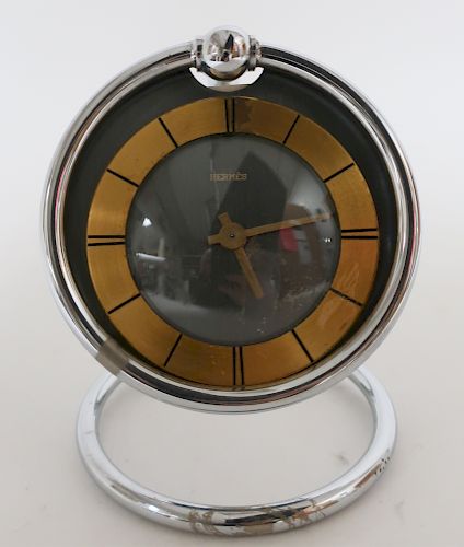 Hermes Chrome & Brass Desk Clock