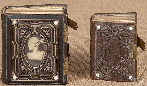 Two Victorian leather and brass photo albums, 19t