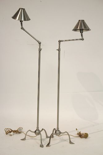 Pr Contemporary Nickel Articulated Floor Lamps